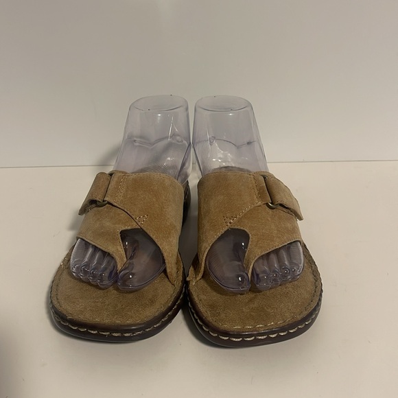 Earth Shoe Lee Leather Sandal Women’s Size 7 Tan Slip On Thong Comfort Hook Loop - Picture 2 of 8